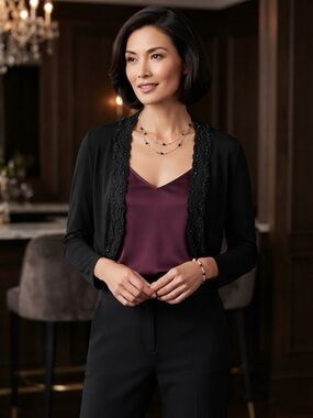 Panitti Black Beaded Open Front Bolero Shrug Long Sleeve Evening Cardigan XL